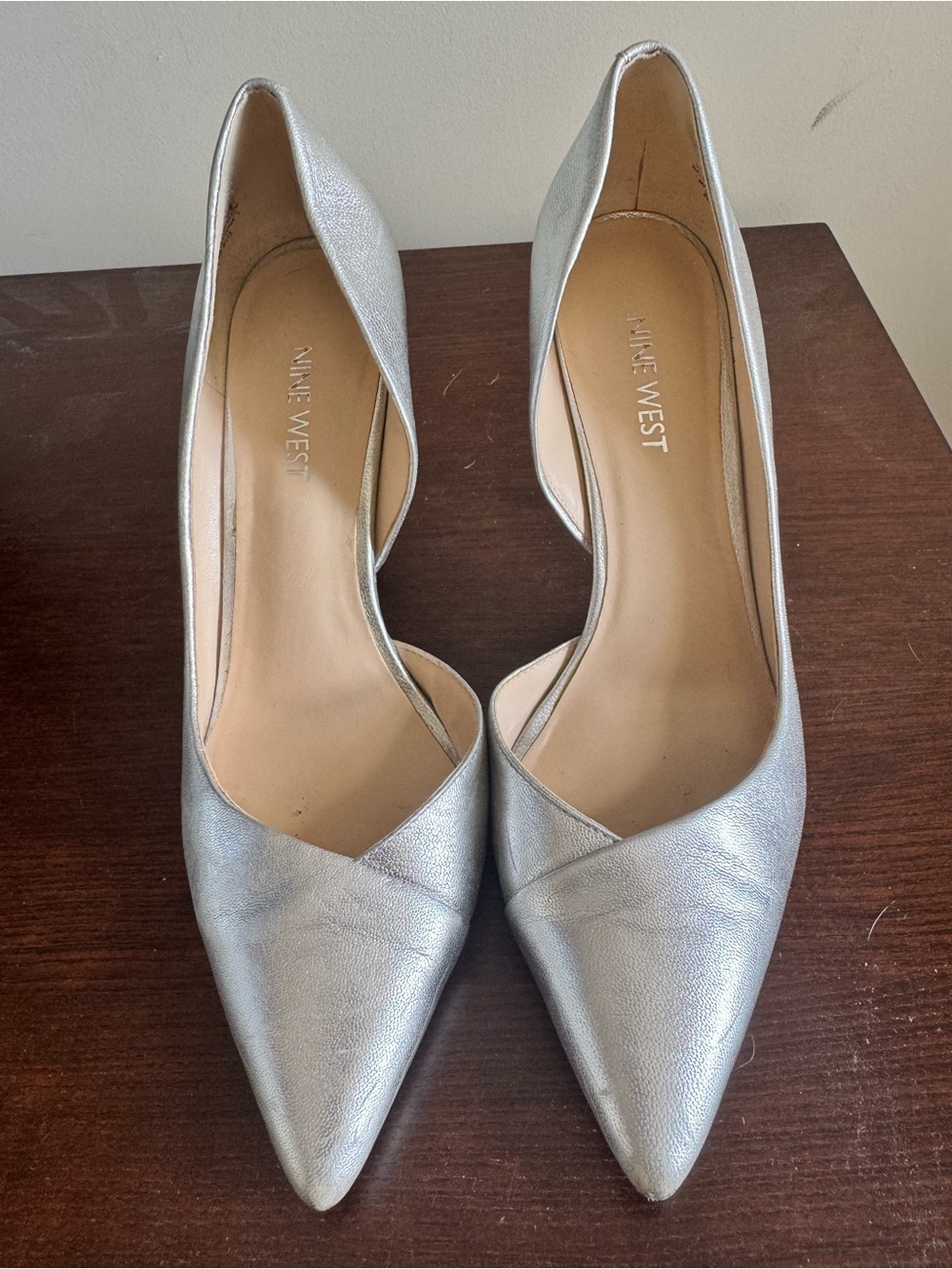 Nine West Metallic Silver Heels size 7